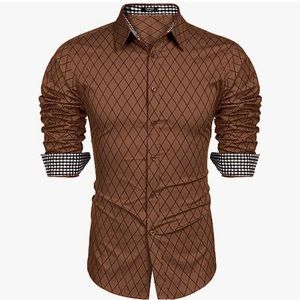 COOFANDY Men's Business Dress Shirt Long Sleeve Slim Fit Brown Striped​